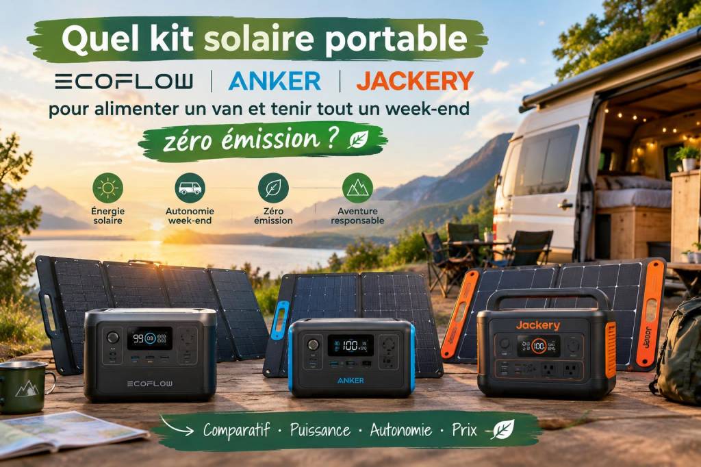 Quel kit solaire portable (ecoﬂow, anker, jackery) pour alimenter un van et tenir tout un week‑end zéro émission