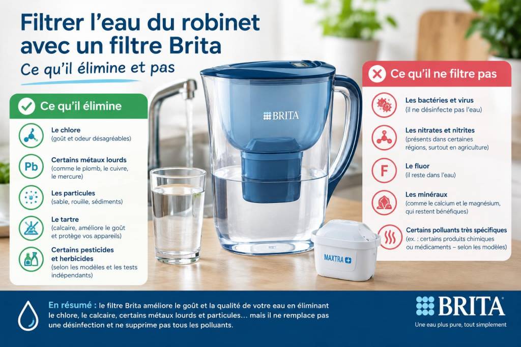 Filtrer leau du robinet avec un filtre brita : ce qu'il élimine et pas