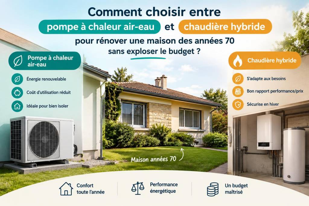 Comment choisir entre pompe à chaleur air‑eau et chaudière hybride pour rénover une maison des années 70 sans exploser le budget